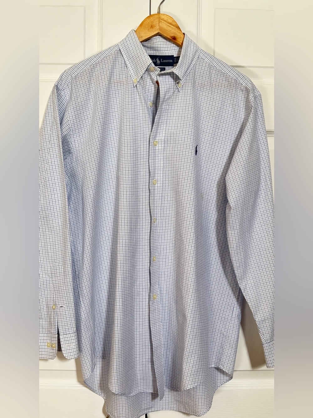 Ralph Lauren Men’s 15.5 White Blue Check Dress Shirt